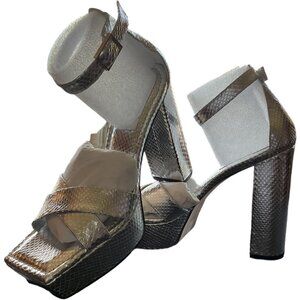 Good American Ankle Strap Open Toe Platform Sandals silver 13 Style GA159V-X